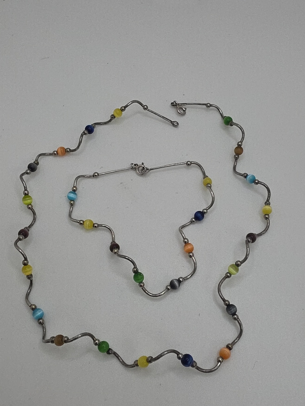 Sterling Silver Wave Necklace/Bracelet  with Multicolor Beads